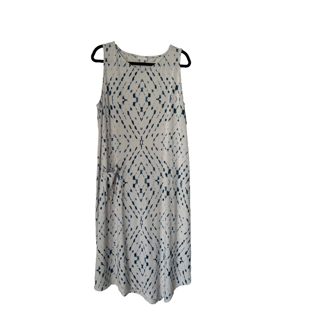 Pure Jill Shift Dress Size XL White Blue Tie Dye Diamond Print Sleeveless Pocket
